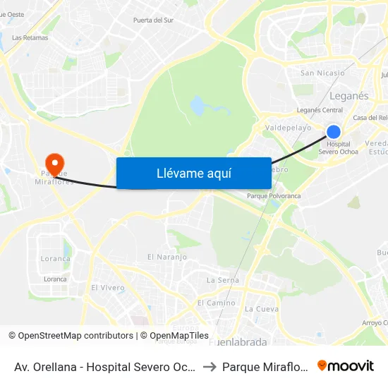 Av. Orellana - Hospital Severo Ochoa to Parque Miraflores map