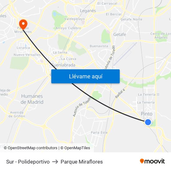 Sur - Polideportivo to Parque Miraflores map