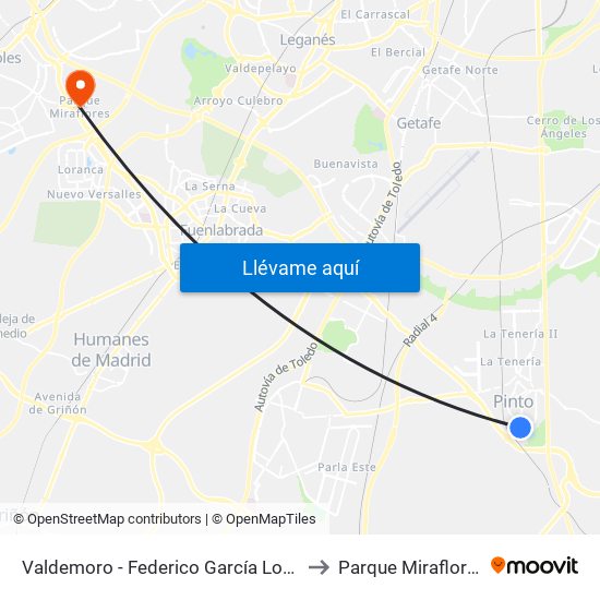 Valdemoro - Federico García Lorca to Parque Miraflores map