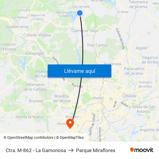 Ctra. M-862 - La Gamonosa to Parque Miraflores map