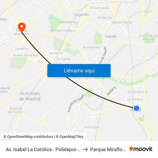 Av. Isabel La Católica - Polideportivo to Parque Miraflores map