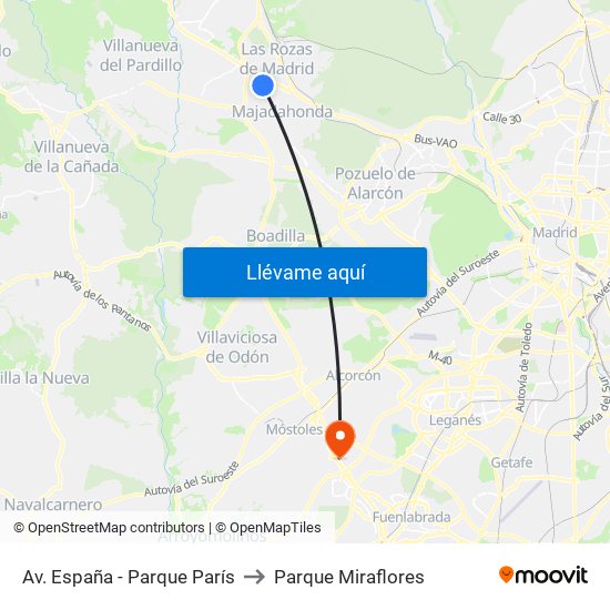 Av. España - Parque París to Parque Miraflores map