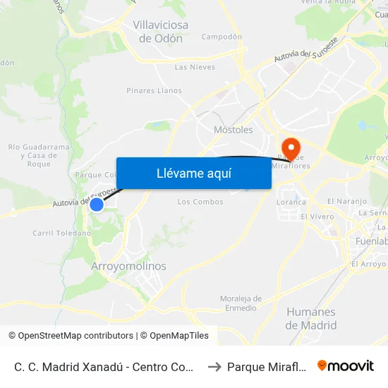 C. C. Madrid Xanadú - Centro Comercial to Parque Miraflores map