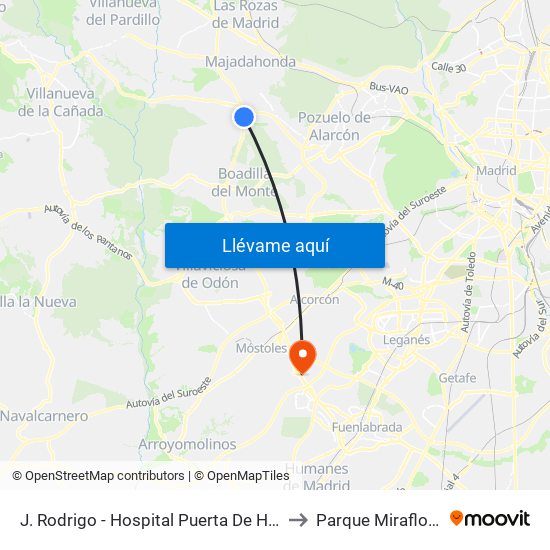 J. Rodrigo - Hospital Puerta De Hierro to Parque Miraflores map