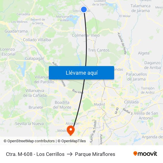 Ctra. M-608 - Los Cerrillos to Parque Miraflores map