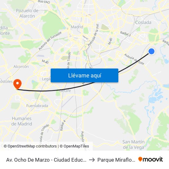 Av. Ocho De Marzo - Ciudad Educativa to Parque Miraflores map