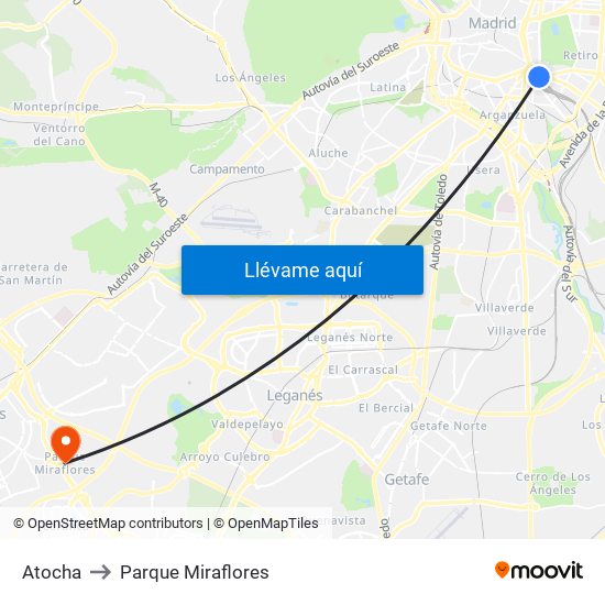 Atocha to Parque Miraflores map