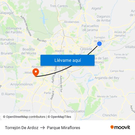 Torrejón De Ardoz to Parque Miraflores map