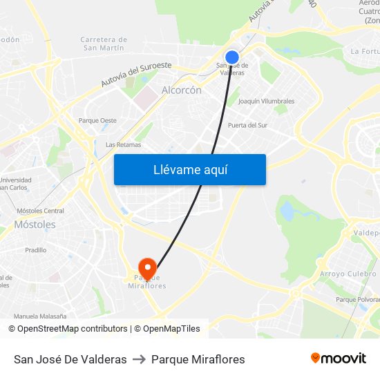 San José De Valderas to Parque Miraflores map