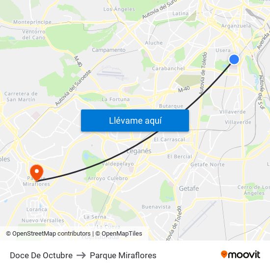 Doce De Octubre to Parque Miraflores map