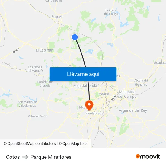 Los Cotos to Parque Miraflores map