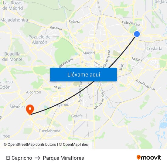 El Capricho to Parque Miraflores map