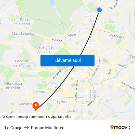 La Granja to Parque Miraflores map