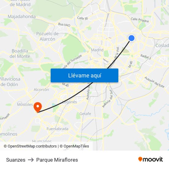 Suanzes to Parque Miraflores map
