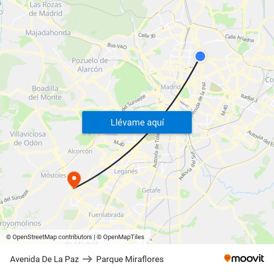 Avenida De La Paz to Parque Miraflores map