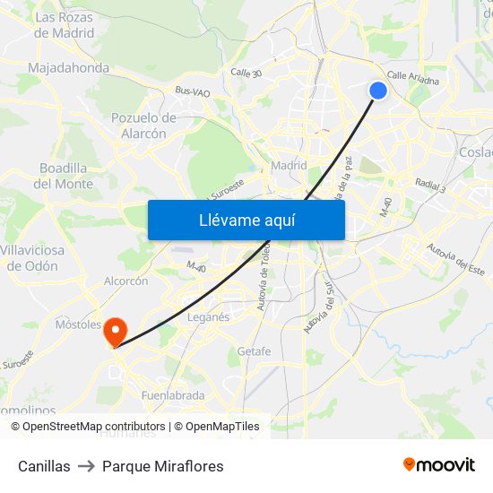 Canillas to Parque Miraflores map