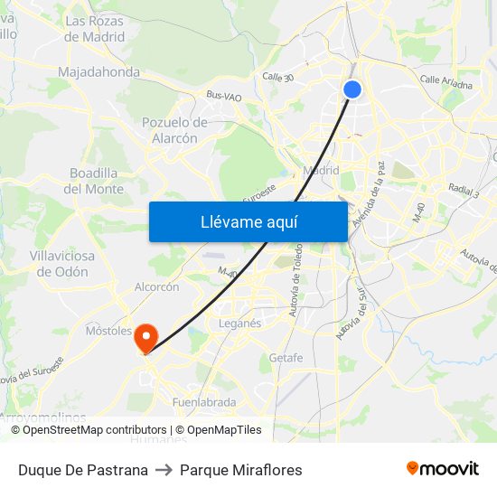 Duque De Pastrana to Parque Miraflores map