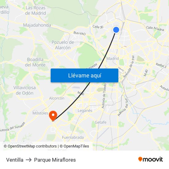 Ventilla to Parque Miraflores map