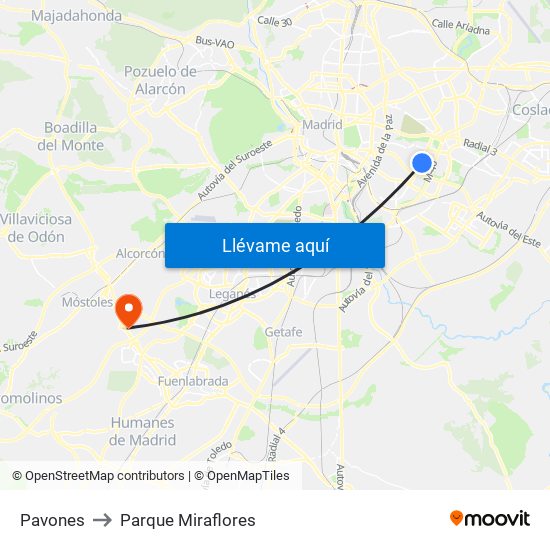 Pavones to Parque Miraflores map