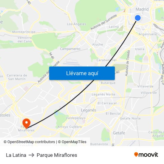 La Latina to Parque Miraflores map
