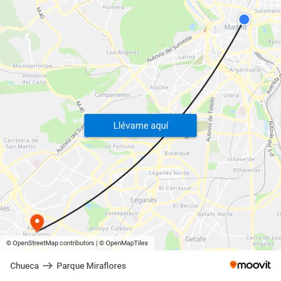 Chueca to Parque Miraflores map