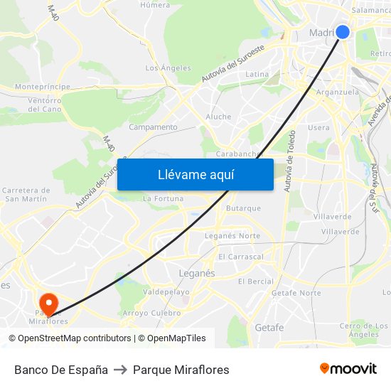 Banco De España to Parque Miraflores map