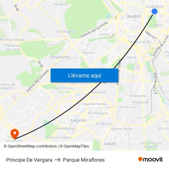 Príncipe De Vergara to Parque Miraflores map