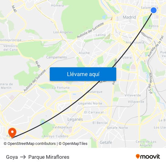 Goya to Parque Miraflores map