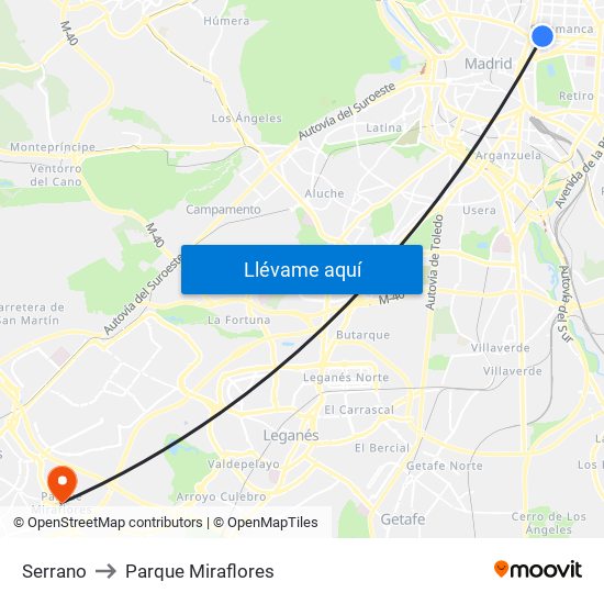 Serrano to Parque Miraflores map