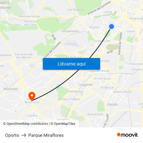 Oporto to Parque Miraflores map