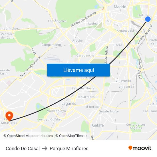 Conde De Casal to Parque Miraflores map