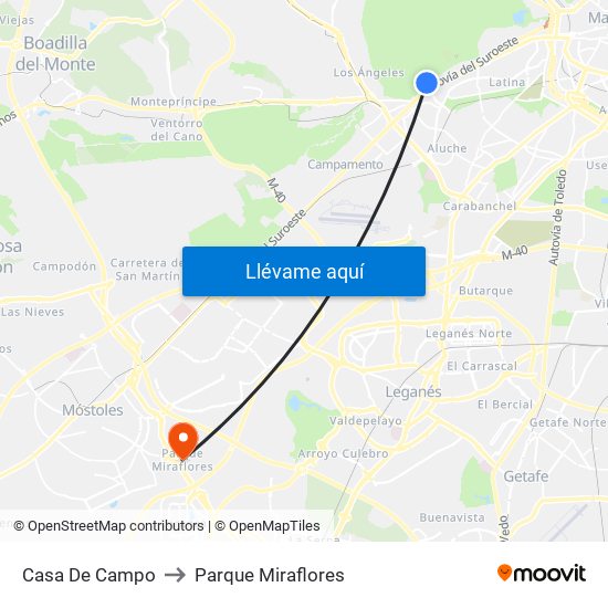 Casa De Campo to Parque Miraflores map