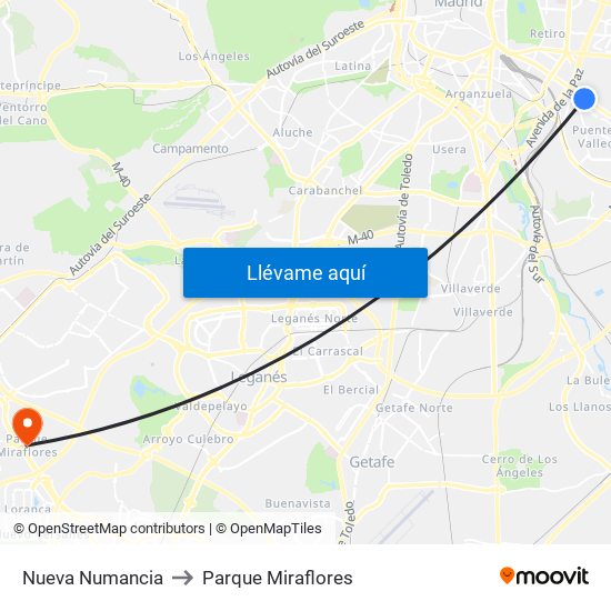 Nueva Numancia to Parque Miraflores map
