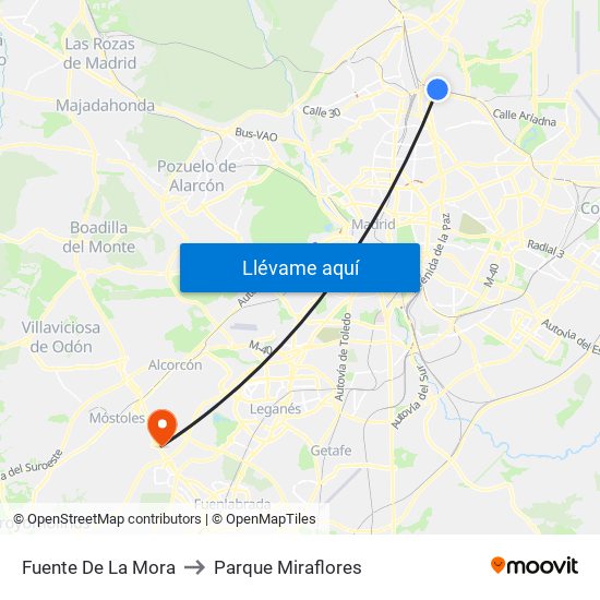 Fuente De La Mora to Parque Miraflores map