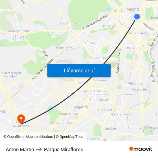 Antón Martín to Parque Miraflores map