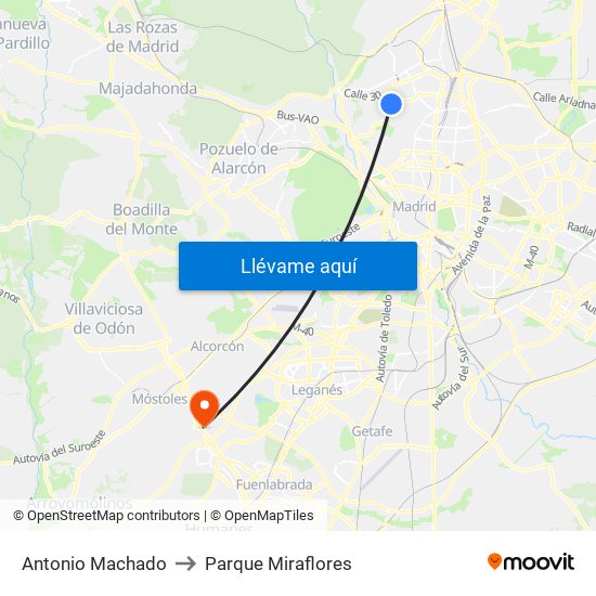 Antonio Machado to Parque Miraflores map