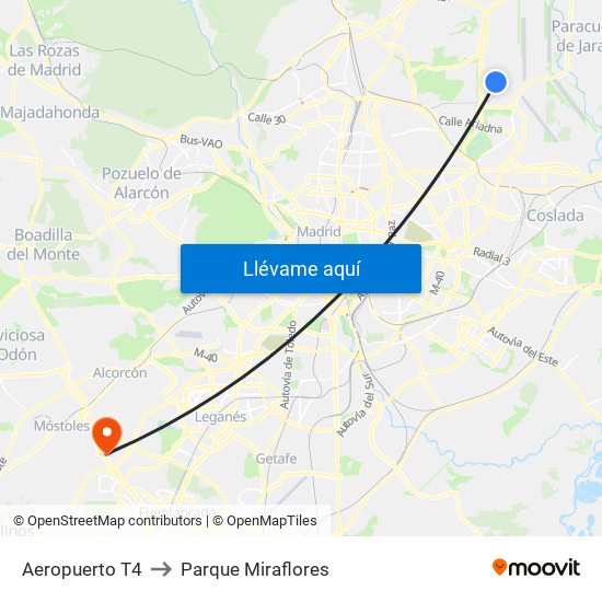 Aeropuerto T4 to Parque Miraflores map