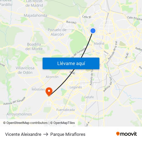 Vicente Aleixandre to Parque Miraflores map