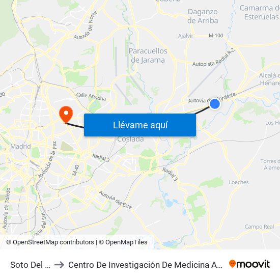 Soto Del Henares to Centro De Investigación De Medicina Aeroespacial, Ejército Del Aire map