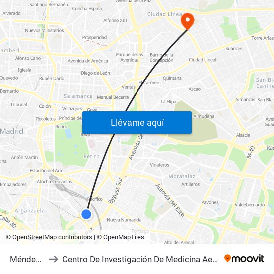 Méndez Álvaro to Centro De Investigación De Medicina Aeroespacial, Ejército Del Aire map