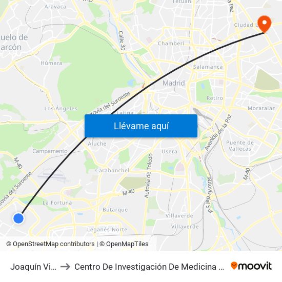 Joaquín Vilumbrales to Centro De Investigación De Medicina Aeroespacial, Ejército Del Aire map