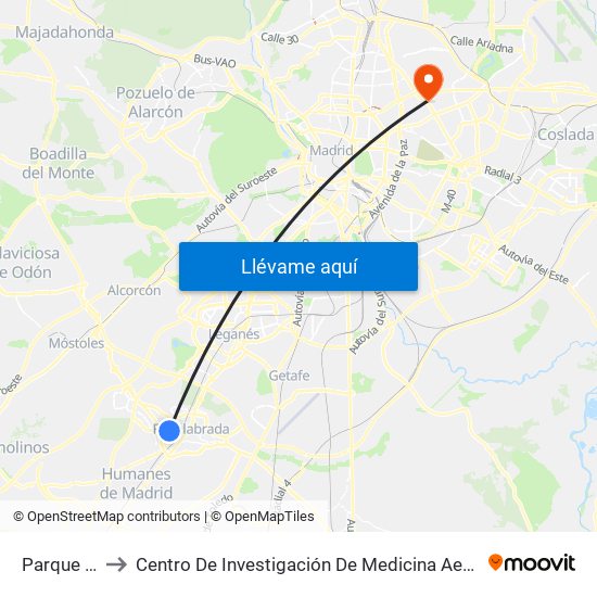 Parque Europa to Centro De Investigación De Medicina Aeroespacial, Ejército Del Aire map