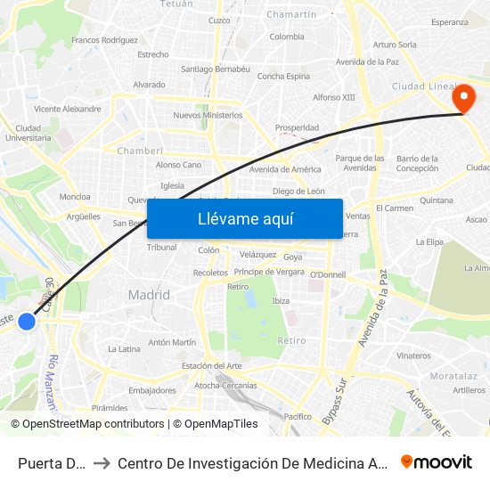 Puerta Del Ángel to Centro De Investigación De Medicina Aeroespacial, Ejército Del Aire map