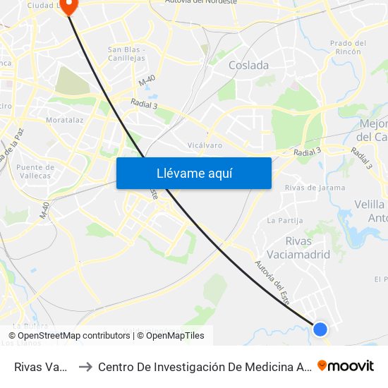 Rivas Vaciamadrid to Centro De Investigación De Medicina Aeroespacial, Ejército Del Aire map