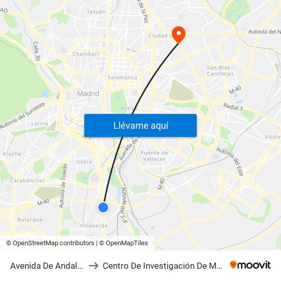 Avenida De Andalucía - Centro Comercial to Centro De Investigación De Medicina Aeroespacial, Ejército Del Aire map