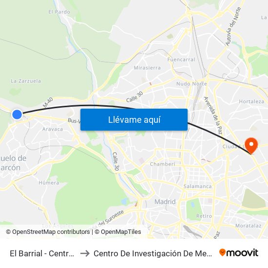 El Barrial - Centro Comercial Pozuelo to Centro De Investigación De Medicina Aeroespacial, Ejército Del Aire map