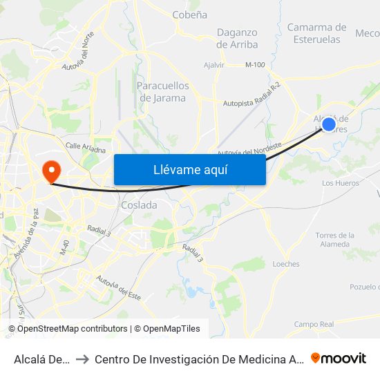 Alcalá De Henares to Centro De Investigación De Medicina Aeroespacial, Ejército Del Aire map