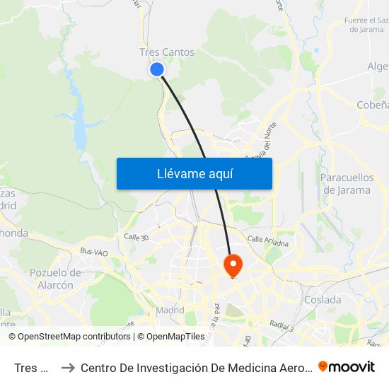 Tres Cantos to Centro De Investigación De Medicina Aeroespacial, Ejército Del Aire map