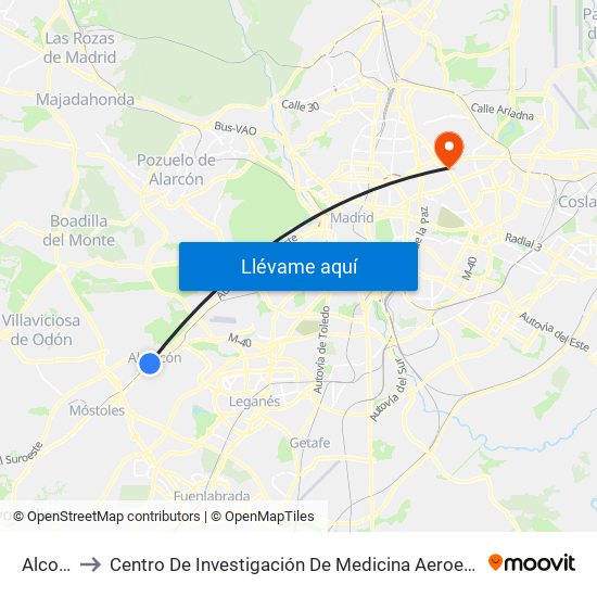 Alcorcón to Centro De Investigación De Medicina Aeroespacial, Ejército Del Aire map