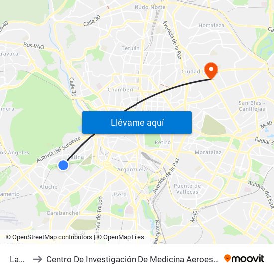 Laguna to Centro De Investigación De Medicina Aeroespacial, Ejército Del Aire map